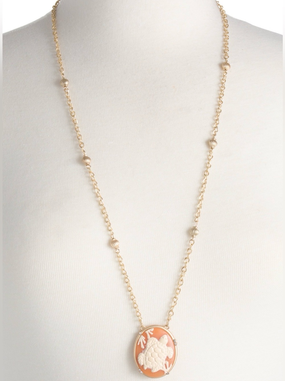 PATRICIA NASH Cameo Style Gold Plated Turtle Pendant Necklace